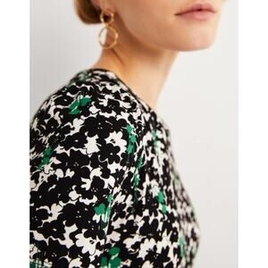 Boden 10P Lucinda Black Green Clover Floral Jersey Maxi Short Sleeve Dress